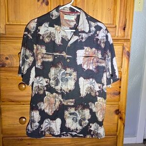 Caribbean Joe 100% Silk Grey Sand Maroon Patterned Shirt